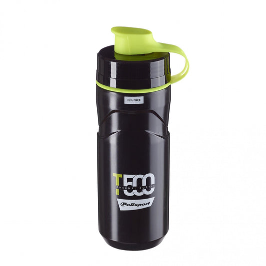 WATER BOTTLE "convertable THERMAL Bottle 500/650ml" high tech", Screw-On Cap, - Quality Polisport product BLACK/LIME GREEN