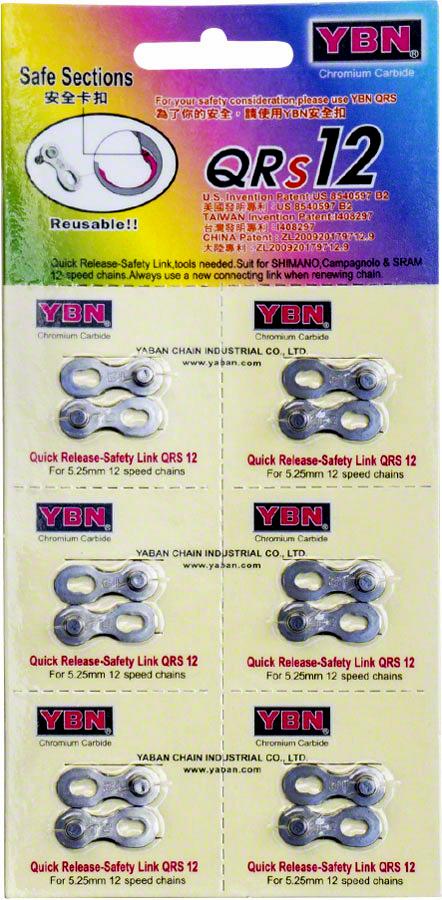 CHAIN CONNECTOR - Quick Fix Link,1/2 x 11/128, 12 Speed, SILVER 6 pcs /card