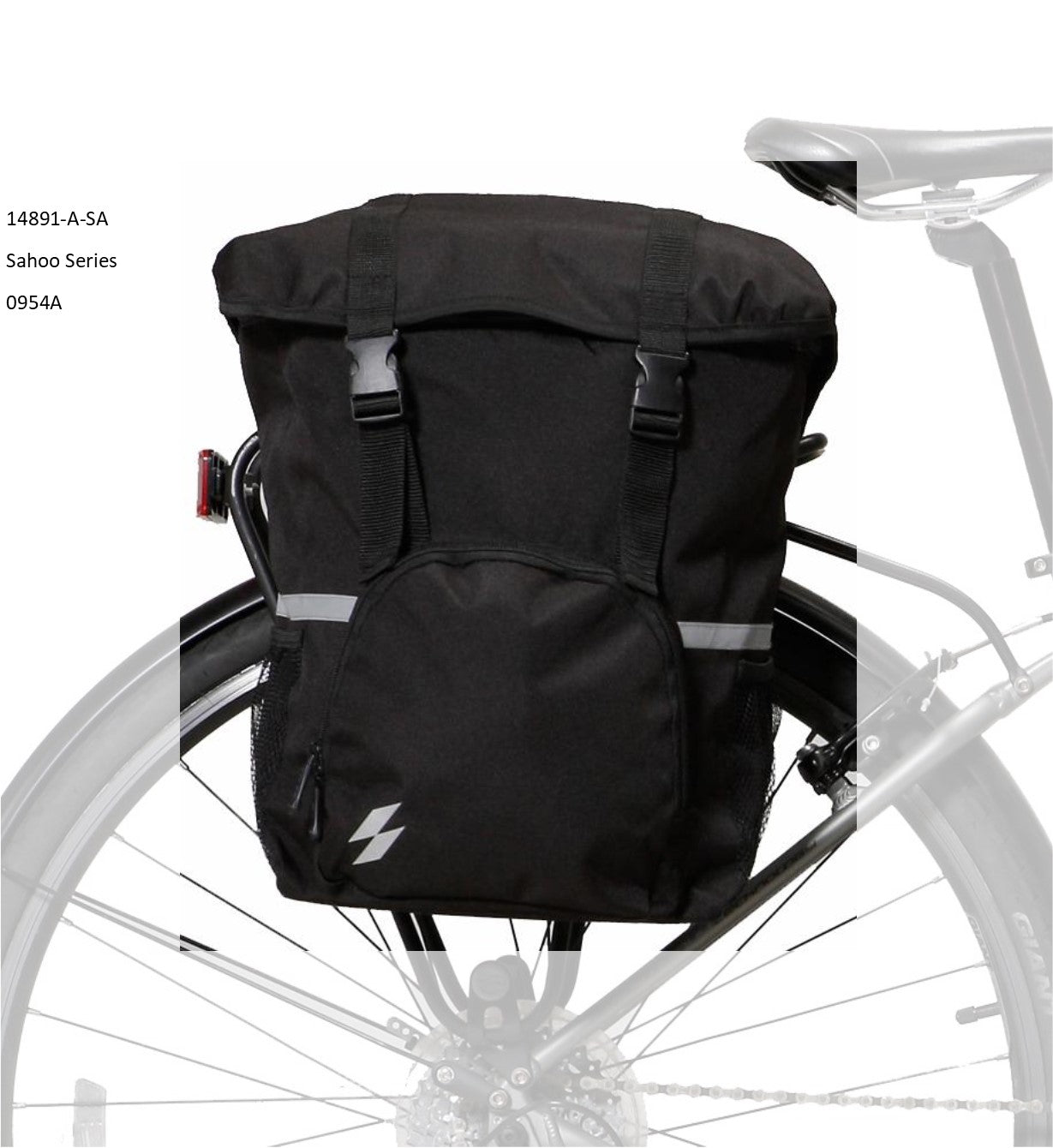 SAHOO Single pannier bag, 15L, Hook and velcro fastening, , water resisitant H40/W30/D13cm, Black with sahoo logo