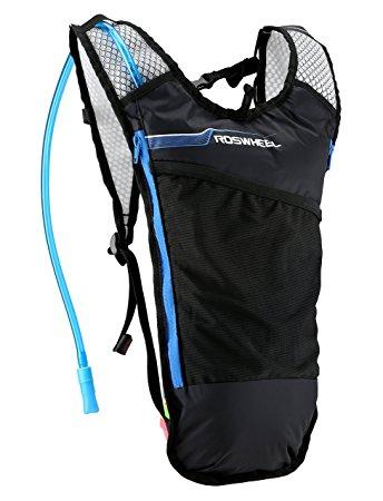 SAHOO Hydration Backpack Lightweight 5L/ w, 2L Non-Toxic PEVA bladder, insulated bladder storage, front mesh pocket, BLACK with Blue Highlights