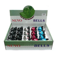 BELLS - Display Box of 20 Bells with a Plastic Base and an Alloy Top. Includes Display box and 20 bells (8 Black, 4 Blue, 4 Silver and 4 Red) for standard Bars 22.2