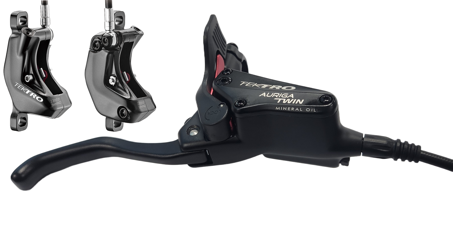 TEKTRO Hydraulic Disc Brake - AURIGA TWIN HDT545 - Right hand lever w/ left & right caliper - Hose 3300mm - Black - (Uses 2.3mm Rotors Only - Rotors not included)