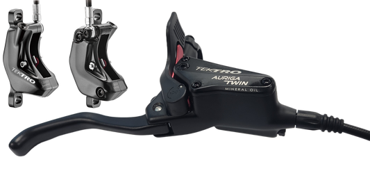 TEKTRO Hydraulic Disc Brake - AURIGA TWIN HDT545 - Right hand lever w/ left & right caliper - Hose 3300mm - Black - (Uses 2.3mm Rotors Only - Rotors not included)