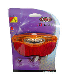 Rear light 4 led, 4 function, w/reflector, for CARRIER (Will Fit Most), 50 Hour run time, Visible From 300m, supplied w/bracket, w/batts