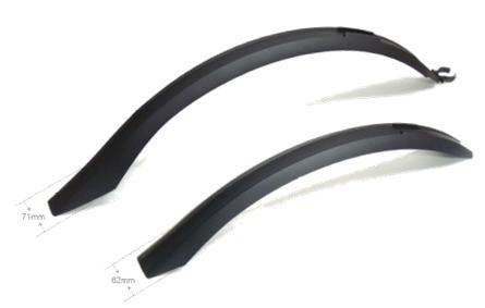 MUDGUARD SET 26-29ER, Front & Rear, plastics Clip-on, 65mm/63mm width, BLACK