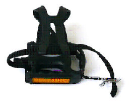 PEDALS 9/16" MTB, PP Body, with Toe Clips/Straps, BLACK