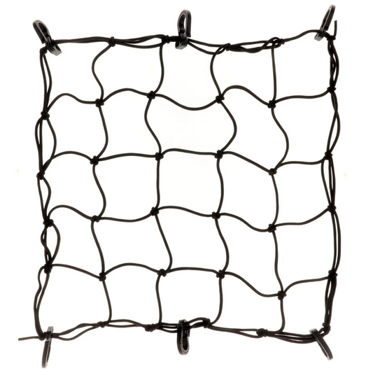 CARGO LUGGAGE NET - Strong elasticated webbing, cord dia: 4mm, 4 PP hooks, 12" x 12", Black