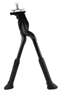KICKSTAND 24-28 Adjustable, Centre Mount, Alloy BLACK, Double Leg, aligns to one side when folded