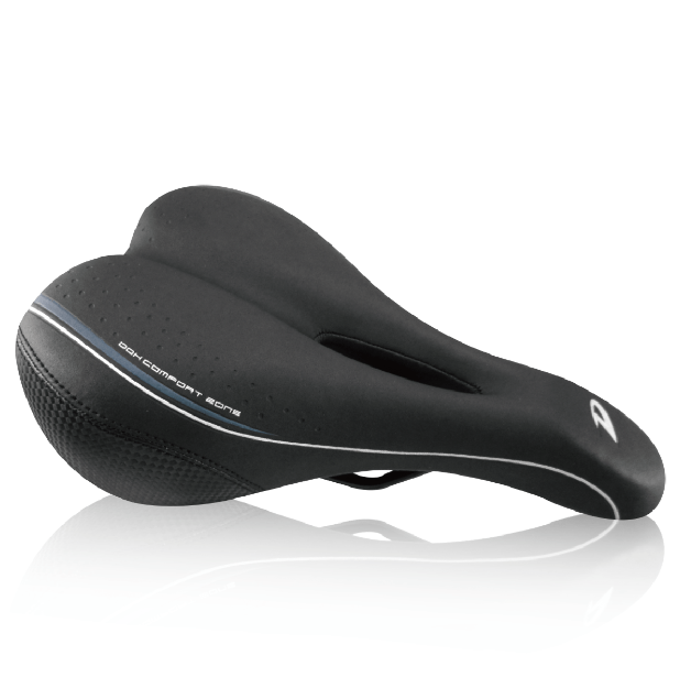 Saddle, vinyl top, black pc w/memory foam, w/DDK logo, steel black rail L:273 W:175mm, Made in Taiwan