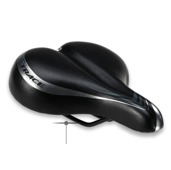 Saddle, black with silver S'TRACE logo, Black rails, L:263 W:215mm, Quality product made in Taiwan