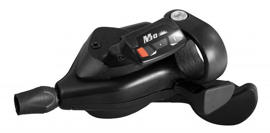 RIGHT HAND SHIFTER - 6 SPEED, Thumb Tap Dual Trigger, with 2050mm cable, Sunrace, Black.
