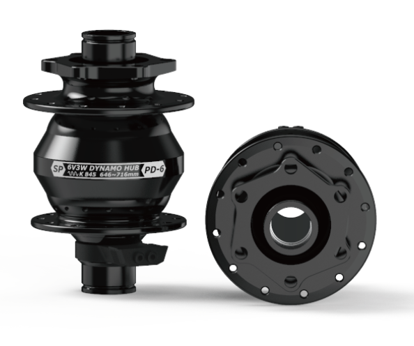 DYNAMO HUB Shutter Precision, PD-6. 6V 3W Output, Front, 32H, 6 Bolt Disc, 15mm x 100mm Thru Axle, BLACK