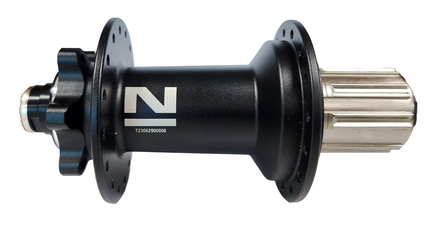 Hub, Novatec Rear, MTB Disc, 32H, 12mm Thru axle, 150mm Black, W/o Axle. 8-11Spd (E440 Body)