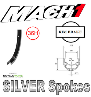 WHEEL - 27.5 / 650B Mach1 ER-10 36H Black Rim, FRONT 3/8" Nutted (100mm OLD) Loose Ball Joytech Black Hub, Mach 1 SILVER Spokes