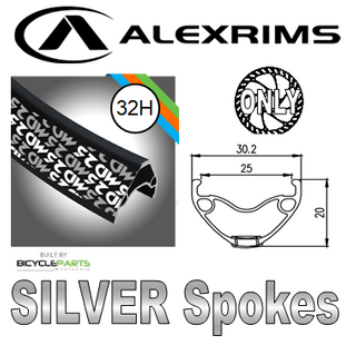 WHEEL - 26" Alex MD25 32H P/j Black Rim, FRONT 15mm T/A (110mm OLD) 6 Bolt Disc Sealed KT Boost Black Hub, Mach 1 SILVER Spokes