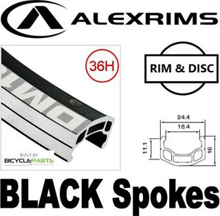 WHEEL - 26" Alex DM18 36H Black Rim, FRONT 15mm T/A (100mm OLD) 6 Bolt Disc Sealed Novatec Black Hub, BLACK Spokes