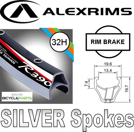 WHEEL - 700c Alex R390 32H S/j Black Rim with Double Eyelets, 8/11 SPEED Q/R (130mm OLD) Sealed Velocity Black Hub, Mach 1 SILVER Spokes