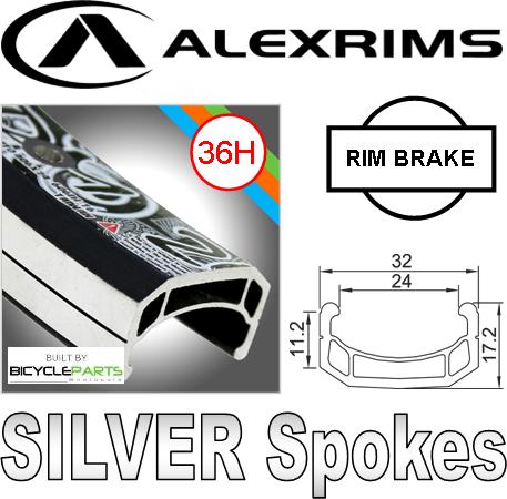 WHEEL - 26" Alex DM-24 36H Black Rim, FRONT 3/8" Nutted (100mm OLD) Loose Ball Joytech Silver Hub, Mach 1 SILVER Spokes