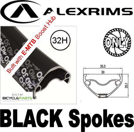 WHEEL - 27.5 / 650B Alex MD30 32H Black Rim, REAR 12mm T/A (148mm OLD) 6 Bolt Disc Sealed Novatec Boost for E-MTB Black Hub, Mach 1 BLACK Spokes