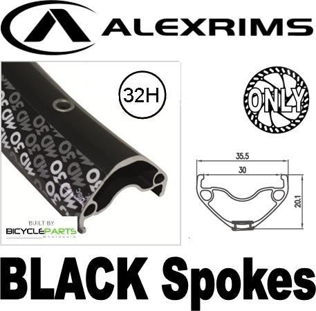 WHEEL - 27.5 / 650B Alex MD30 32H Black Rim, 8/11 SPEED 12mm T/A (148mm OLD) 6 Bolt Disc Sealed Novatec (E440 Hub Body) Boost Alloy Axle & Freehub Body Black Hub, Mach 1 BLACK Spokes