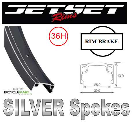 WHEEL - 20" JETSET 7X S/w Black Alloy Rim , SCREW-ON SINGLE 3/8 Nutted (110mm OLD) Loose Ball BnS Black Hub, Mach 1 SILVER Spokes Rear.(RETRO)