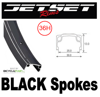 WHEEL - 20" Jetset 7X 36H Black Rim, Wheel Chair Q/R (124mm OLD) Sealed Silver Hub, BLACK Spokes