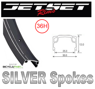 WHEEL - 20" Jetset 7X 36H Black Rim, Wheel Chair Q/R (124mm OLD) Sealed Silver Hub, SILVER Spokes