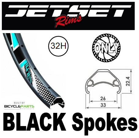 WHEEL - 27.5 / 650B Jetset HC-E331 32H P/j Matt Black Rim, FRONT Q/R (100mm OLD) 6 Bolt Disc Sealed Novatec Light Weight Black Hub, Mach 1 BLACK Spokes