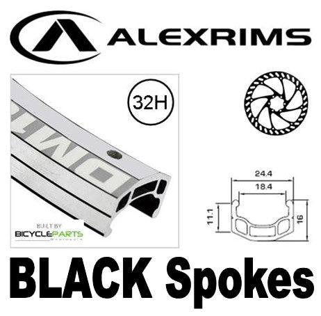 WHEEL - 700c Alex DM18 32H Silver Rim, FRONT 15mm T/A (100mm OLD) 6 Bolt Disc Sealed Bear Pawl Black Hub, Mach 1 BLACK Spokes