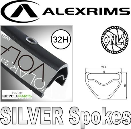 WHEEL - 26" Alex Volar 2.1 32H S/j Black Rim, FRONT 20mm T/A (110mm OLD) 6 Bolt Disc Sealed Novatec Black Hub, Mach 1 SILVER Spokes