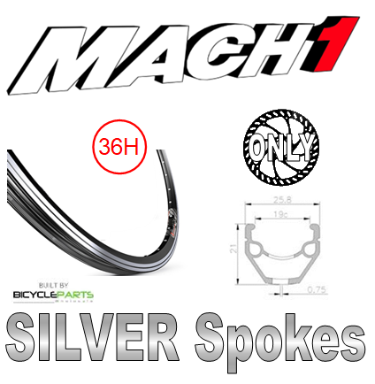 WHEEL - 700C Mach1 240 36H P/j Black Rim, FRONT DYNAMO Q/R (100mm OLD) 6 Bolt Disc Sealed SP Black Hub, Mach 1 SILVER Spokes