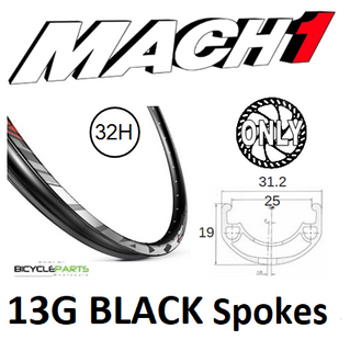 WHEEL - 27.5/650B Mach1 MAXX 32H P/j Black Rim, 8/11 SPEED 12mm T/A (148mm OLD) 6 Bolt Disc Sealed Novatec Boost Black Hub, Mach 1 BLACK Spokes (BUILT WITH 13G SPOKES)