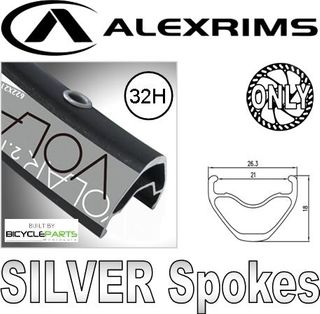 WHEEL - 29er Alex Volar 2.1 32H S/j Black Rim, FRONT Q/R (110mm OLD) 6 Bolt Disc Sealed Novatec Black Hub, SILVER Spokes