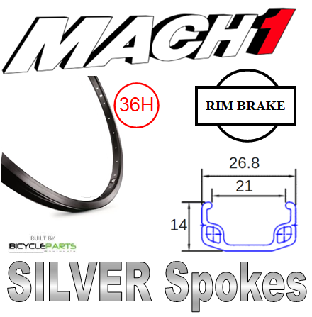 WHEEL - 26" Mach1 110 36H S/j Black Rim, 8/10 SPEED Q/R (135mm OLD) Sealed KK Rival Black Hub, Mach 1 SILVER Spokes