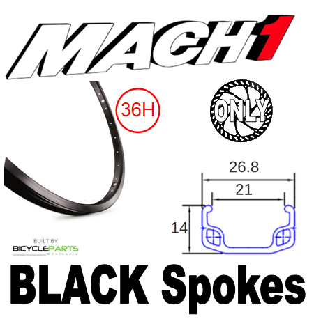 WHEEL - 26" Mach1 110 36H S/j Black Rim, 8/10 SPEED Q/R (135mm OLD) 6 Bolt Disc Loose Ball Joytech Black Hub, Mach 1 BLACK Spokes