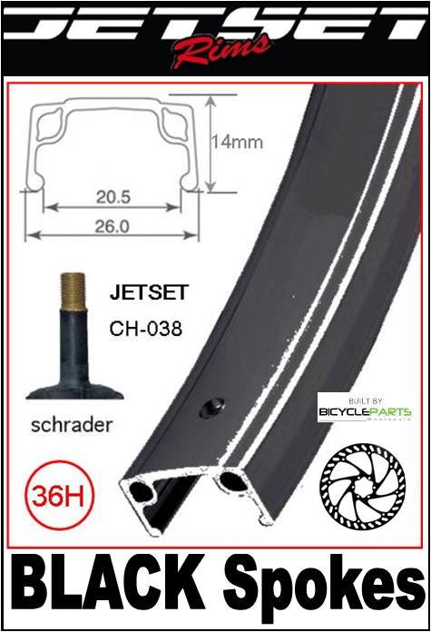 WHEEL - 24" JETSET 36H P/j Black Rim, FRONT Q/R (100mm OLD) 6 Bolt Disc Sealed Novatec Black Hub, Mach 1 BLACK Spokes