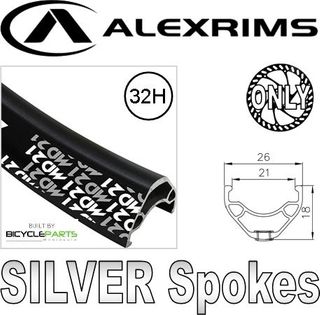 WHEEL - 26" Alex MD21 32H Black Rim, SCREW-ON MULTI Q/R (135mm OLD) 6 Bolt Disc Loose Ball Joytech Black Hub, Mach 1 SILVER Spokes
