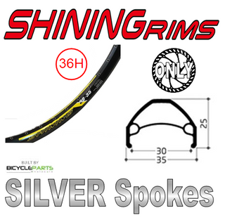 WHEEL - 26" Shining DB-35 36H P/j Black Rim, 8/10 SPEED Q/R (135mm OLD) 6 Bolt Disc Loose Ball Joytech Black Hub, Mach 1 SILVER Spokes