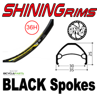 WHEEL - 26" Shining DB-35 36H P/j Black Rim, FRONT Q/R (100mm OLD) 6 Bolt Disc Sealed Novatec Black Hub, Mach 1 BLACK Spokes