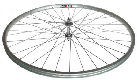 WHEEL - 27" x 1 1/4 Alex AP-18 630 36H Silver Rim, FRONT 5/16" Nutted (100mm OLD) Loose Ball Joytech Steel Chrome Hub, Mach 1 SILVER Spokes