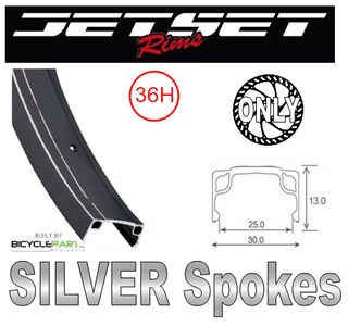 WHEEL - 20" Jetset 7X 36H Black Rim, 8/10 SPEED Q/R (135mm OLD) 6 Bolt Disc Loose Ball Joytech Black Hub, Mach 1 SILVER Spokes
