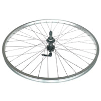 WHEEL - 26" JETSET Ano Silver S/W 36H, Alloy Screw on Cluster (Not Cassette) MultiSpeed Q/R 6 Bolt Disc Hub, Mach 1 Spokes, REAR. SILVER with BLACK Hub