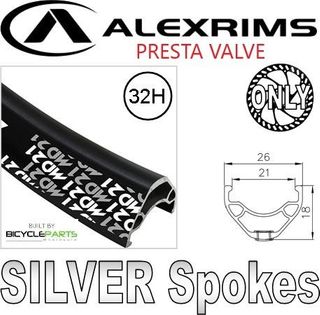 WHEEL - 29er Alex MD21 32H P/j Black Rim with Eyelets, FRONT 12mm T/A (100mm OLD) Centerlock Disc Sealed Novatec Black Hub, Mach 1 SILVER Spokes