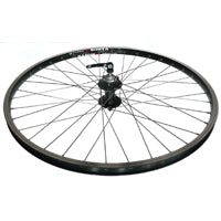 WHEEL 26" Alex DM-18 D/W Alloy Rim W/msw Eyeleted Rim, Novatec Sealed Disc Q/R Alloy Hub, Mach 1 Spokes, FRONT. BLACK with SILVER Spokes