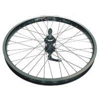 Wheel 20 X 1.75 DM-24 D/W EYELETED ALLOY RIM W/MSW , BLACK ALLOY MULTISPEED Q/R JOYTECH HUB , MACH 1 SPOKES .