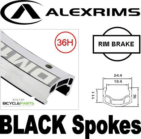 WHEEL 700c Alex DM-18 D/w Eyeleted Silver Rim , Coaster Silver Joytech Hub , BLACK Mach1 Spokes.