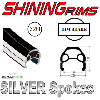 WHEEL - 650C Shining A-M8S 32H S/j Black Rim, FRONT Nutted (100mm OLD) Sealed Novatec Black Hub, SILVER Spokes