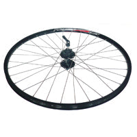 WHEEL - 26" Alex DM18 36H Silver Rim, 8/10 SPEED Q/R (135mm OLD) 6 Bolt Disc Loose Ball Joytech Black Hub, Mach 1 SILVER Spokes