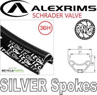 WHEEL - 29er Alex MD21 36H P/j Black Rim with Eyelets, Schrader Valve, 3 SPEED INTERNAL COASTER 3/8 Nutted (117mm OLD) Loose Ball Sturmey Silver Hub, SILVER Spokes