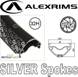 WHEEL - 29er Alex MD30 32H P/j Black Rim, 8/11 SPEED Q/R (135mm OLD) 6 Bolt Disc Sealed Novatec Black Hub, SILVER Spokes